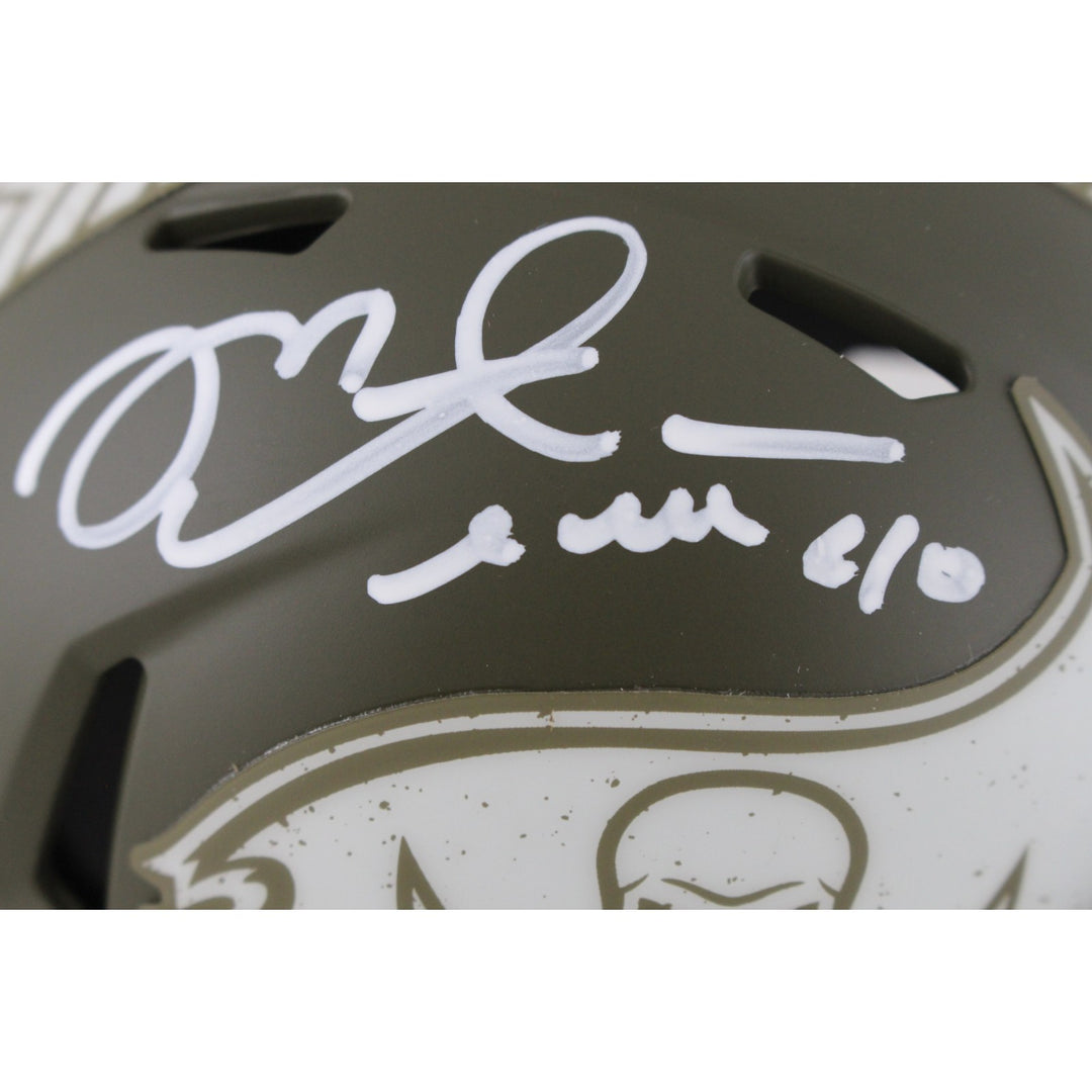 Mike Alstott Autographed Tampa Bay Buccaneers 22 STS Mini Helmet Beckett 50195