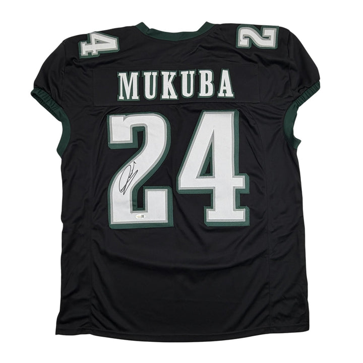Autographed/Signed Andrew Mukuba Philadelphia Black Pro Cut Jersey JSA COA