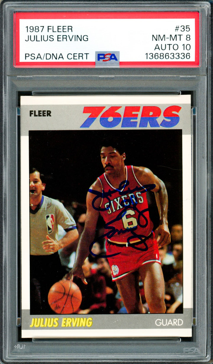 Julius "Dr. J" Erving Auto 1987-88 Fleer Card 35 76ers PSA 8 Auto GM 10 PSA/DNA