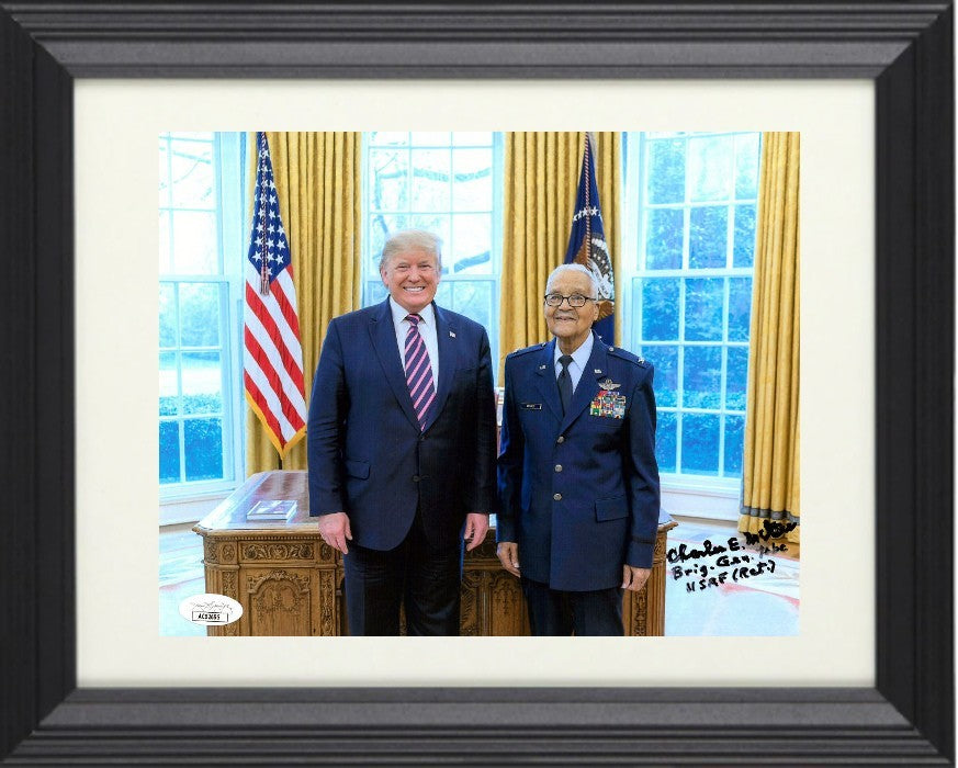 Charles E. McGee signed Tuskegee 8x10 Photo Framed w/ POTUS Donald Trump - JSA