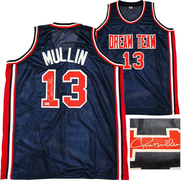 Team USA Chris Mullin Autographed Signed Blue Jersey Beckett BAS Witness