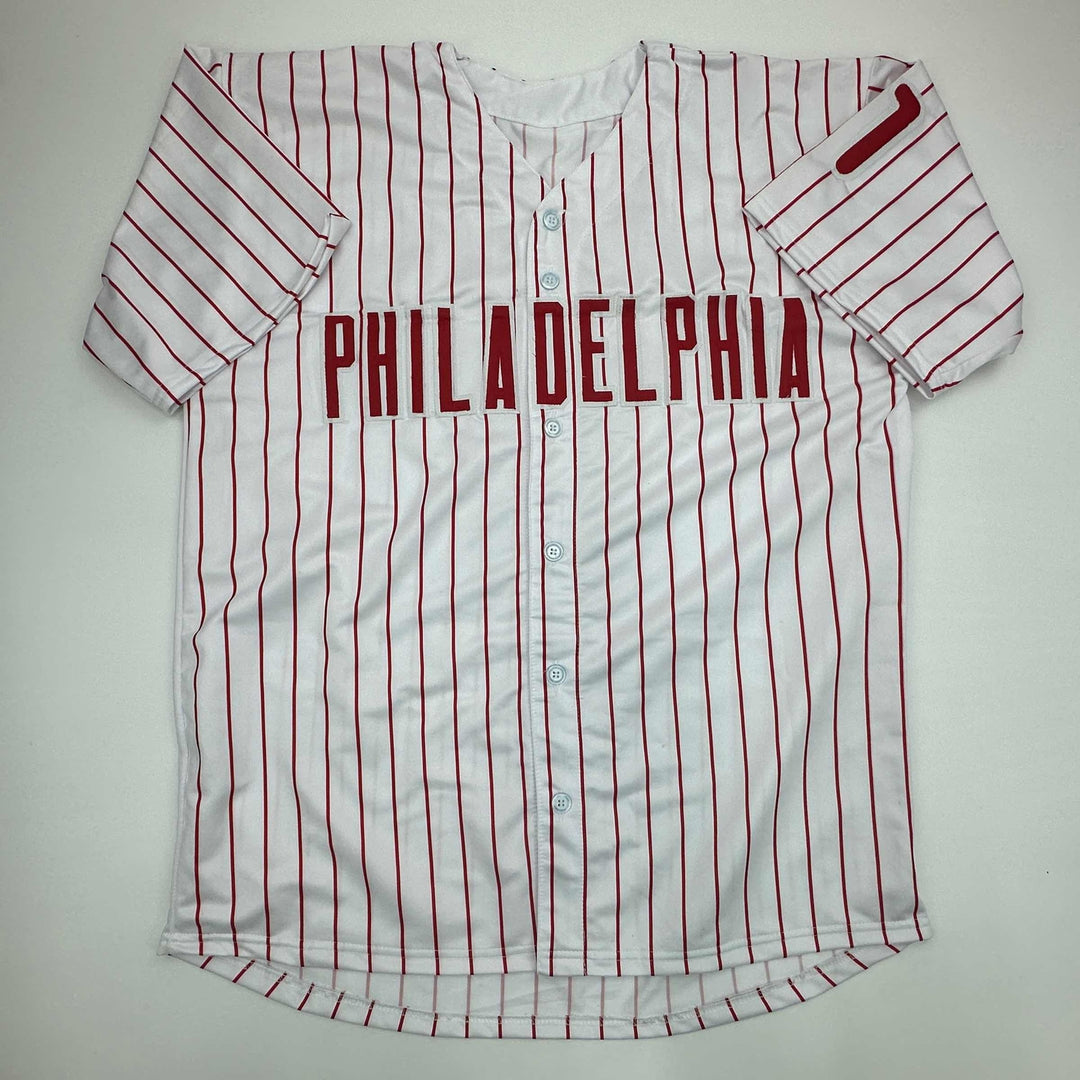 Facsimile Autographed Jimmy Rollins Philadelphia Pinstripe Reprint Jersey XL