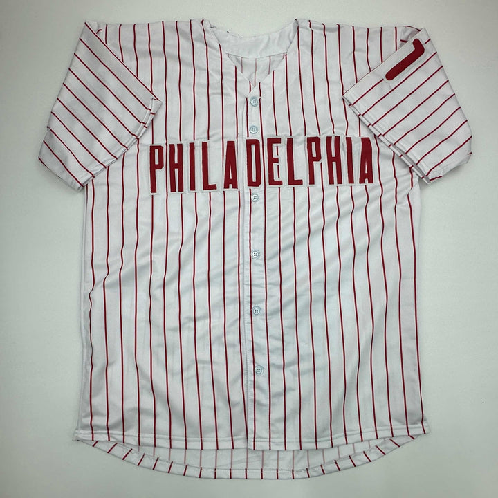 Facsimile Autographed Jimmy Rollins Philadelphia Pinstripe Reprint Jersey XL