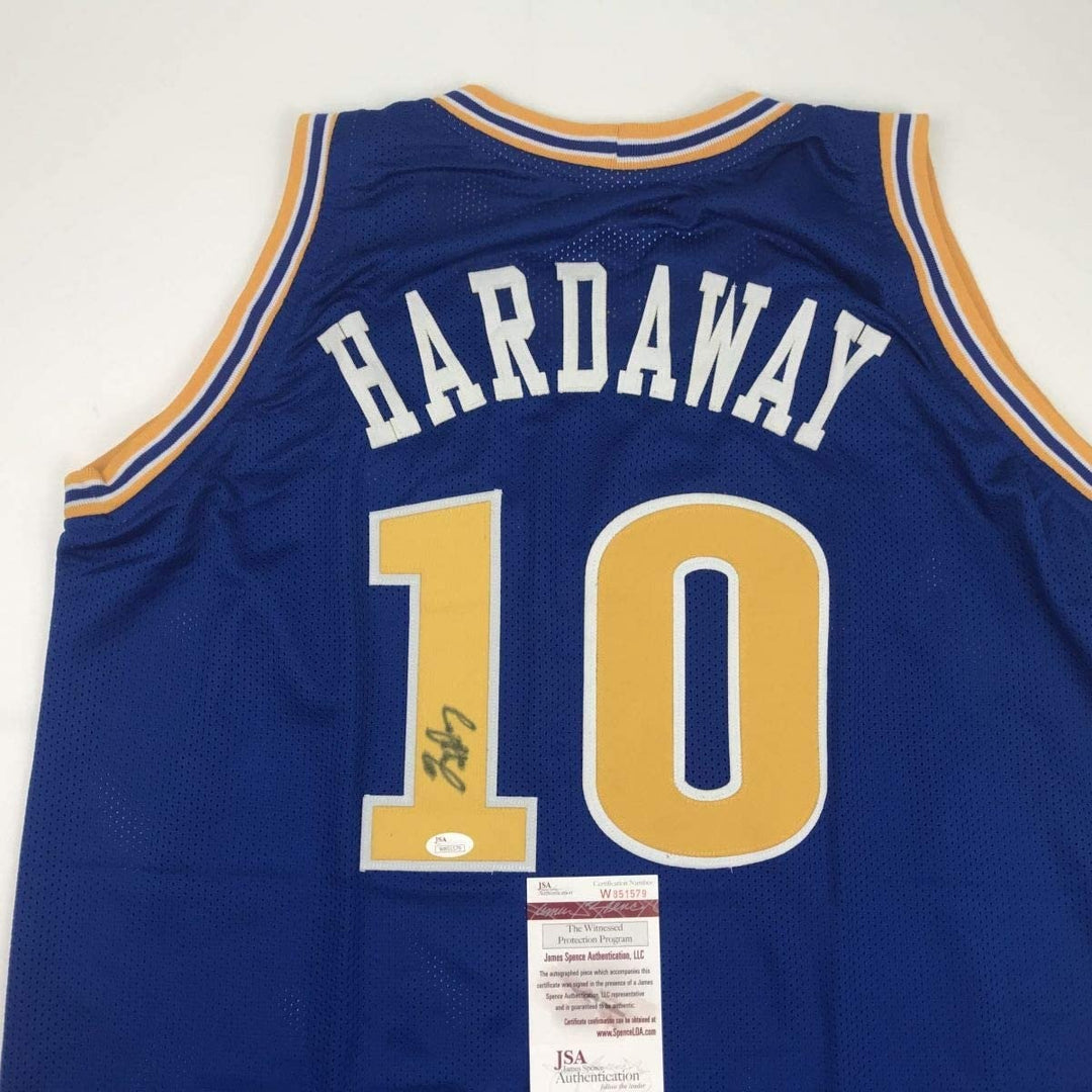 Autographed/Signed TIM HARDAWAY Golden State Blue Jersey JSA COA Auto