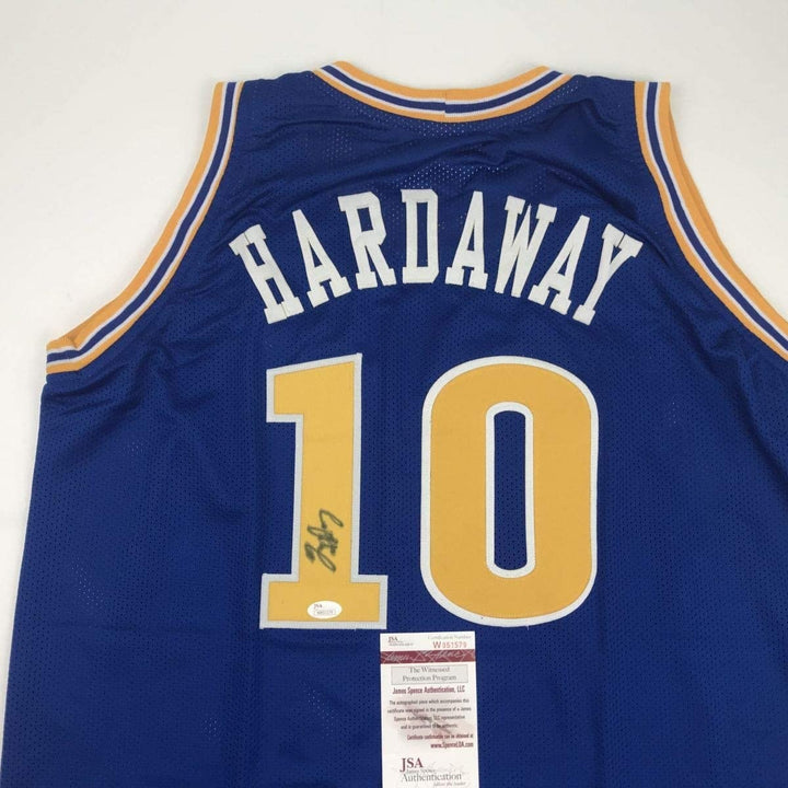 Autographed/Signed TIM HARDAWAY Golden State Blue Jersey JSA COA Auto