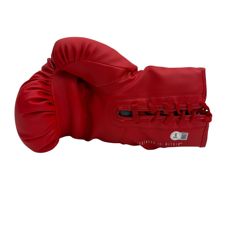 Autographed/Signed Mannny Pacquiao Pac-Man Red Everlast Boxing Glove Beckett COA