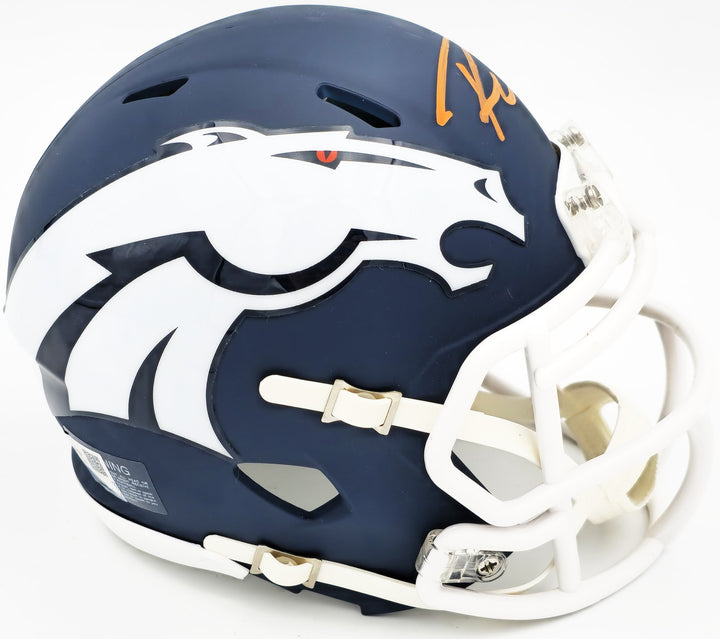 Russell Wilson Signed Denver Broncos AMP Blue Speed Mini Helmet Fanatics Holo