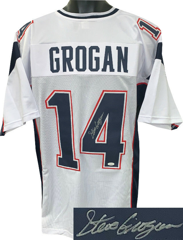 Steve Grogan signed White Custom Stitched Pro Style Football Jersey XL- JSA ITP
