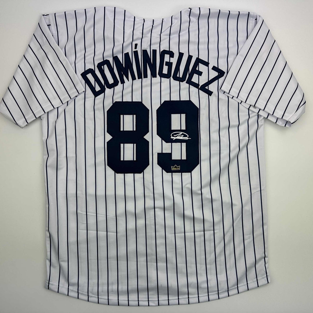 Facsimile Autographed Jasson Dominguez New York Pinstripe Reprint Auto Jersey XL