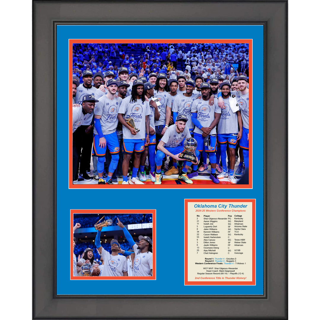 Framed Oklahoma City Thunder 2024-2025 Western Conference Champs Photo Collage