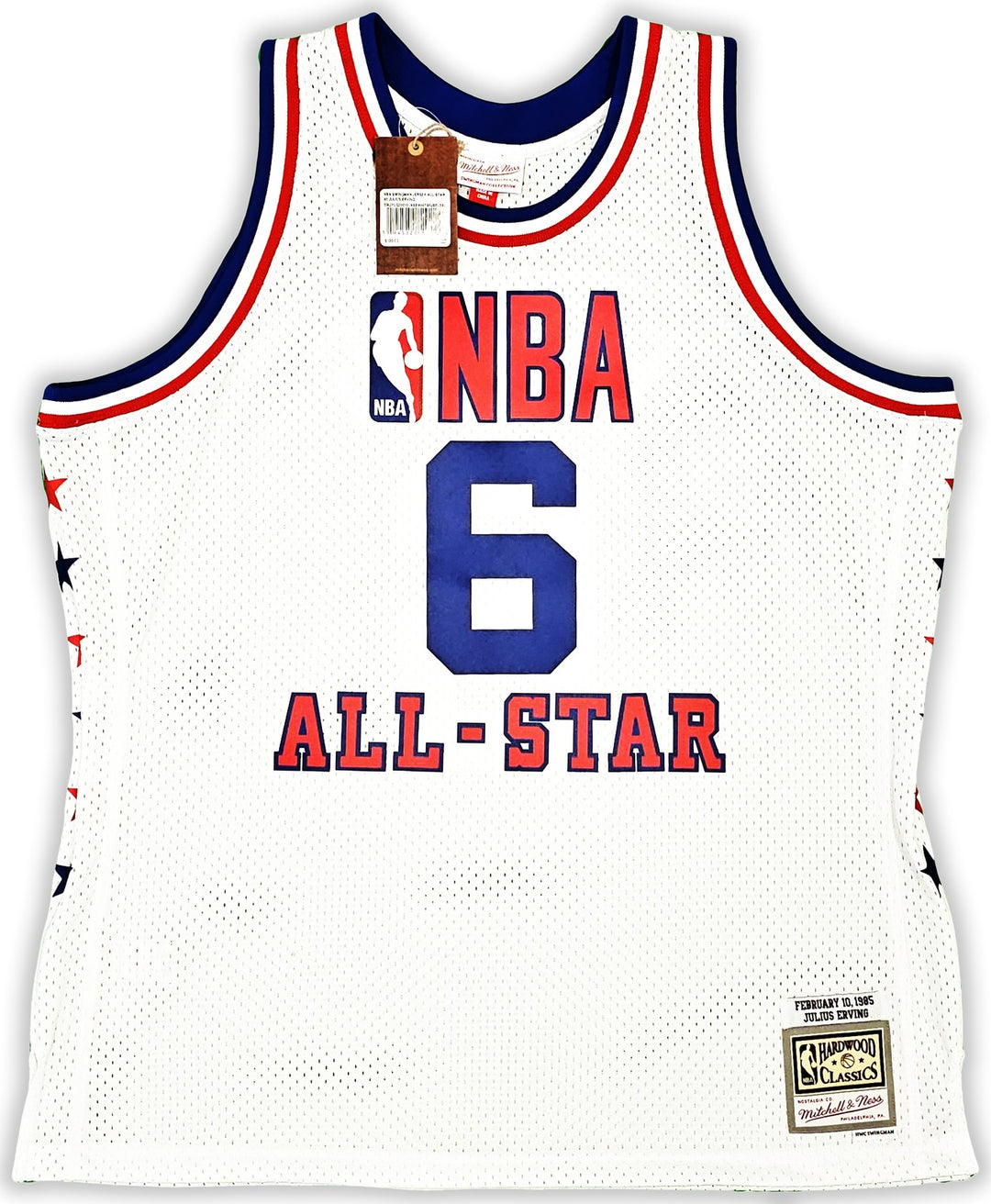 76ers Julius Dr J Erving Auto White Mitchell Ness 1985 Swingman AS Jersey 2X BAS