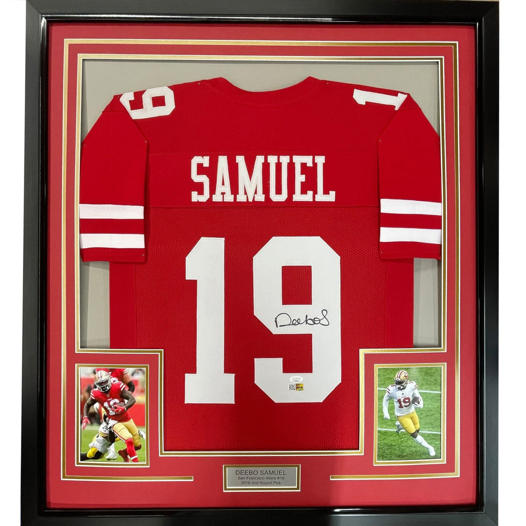 FRAMED Signed DEEBO SAMUEL 35x39 San Francisco Red Jersey JSA COA