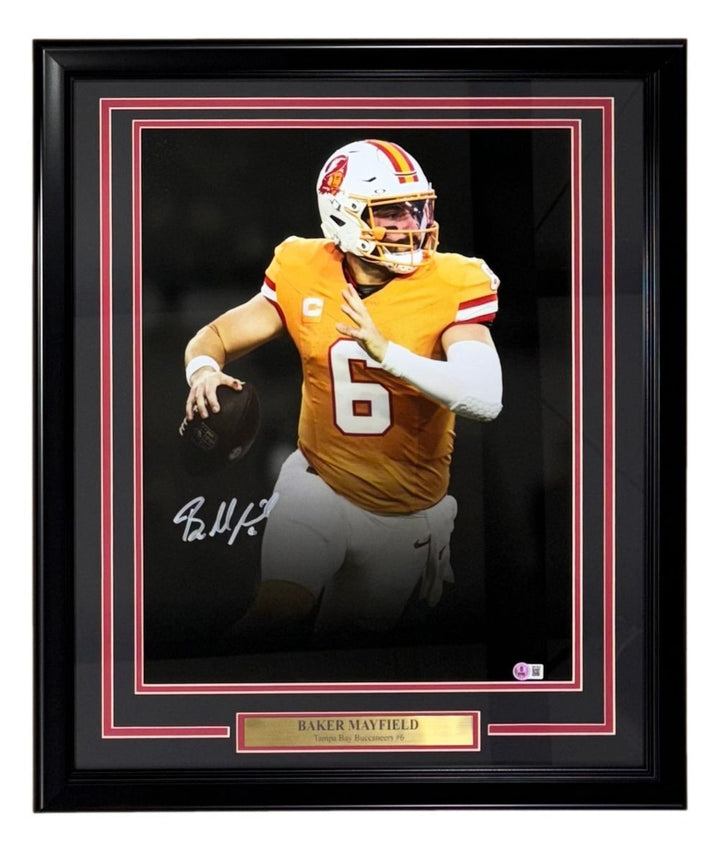 Baker Mayfield Signed Framed 16x20 Buccaneers Spotlight Orange Jersey Photo BAS