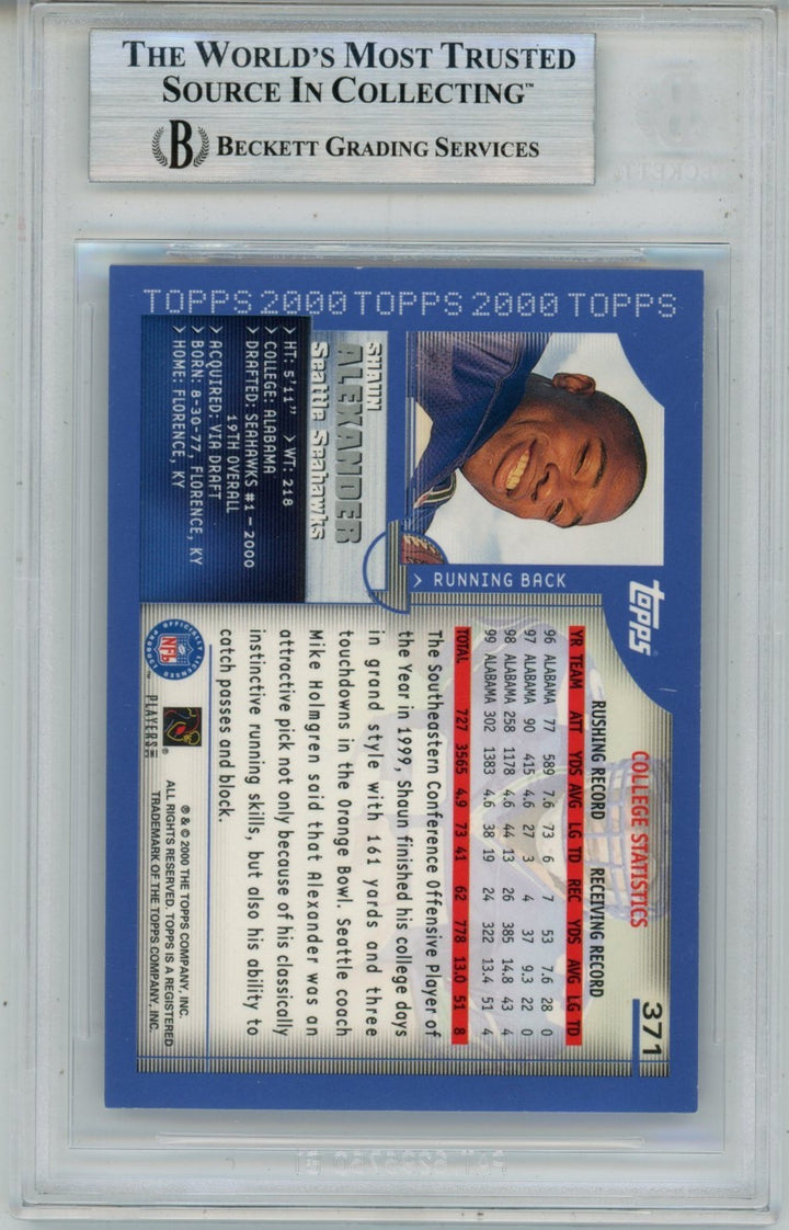 Shaun Alexander Autographed 2000 Topps #371 Trading Card Slab Beckett 57060