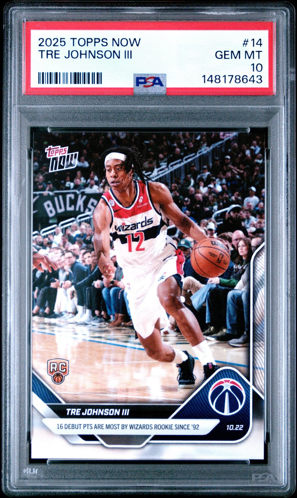 Graded 2025 Topps Now Tre Johnson III #14 Rookie RC Basketball Card PSA 10 Mint