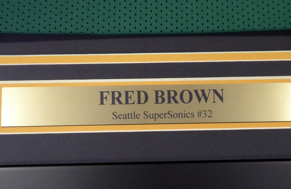 Seattle Sonics "Downtown" Fred Brown Signed Framed Green Jersey MCS Holo