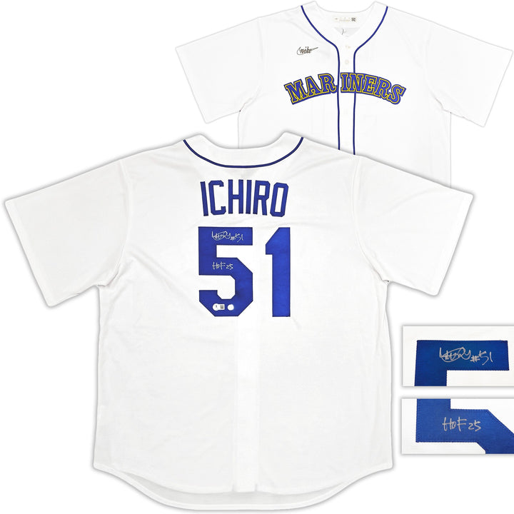 Mariners Ichiro Suzuki Auto White Nike Cooperstown Collect Jersey XL HOF 25 BAS