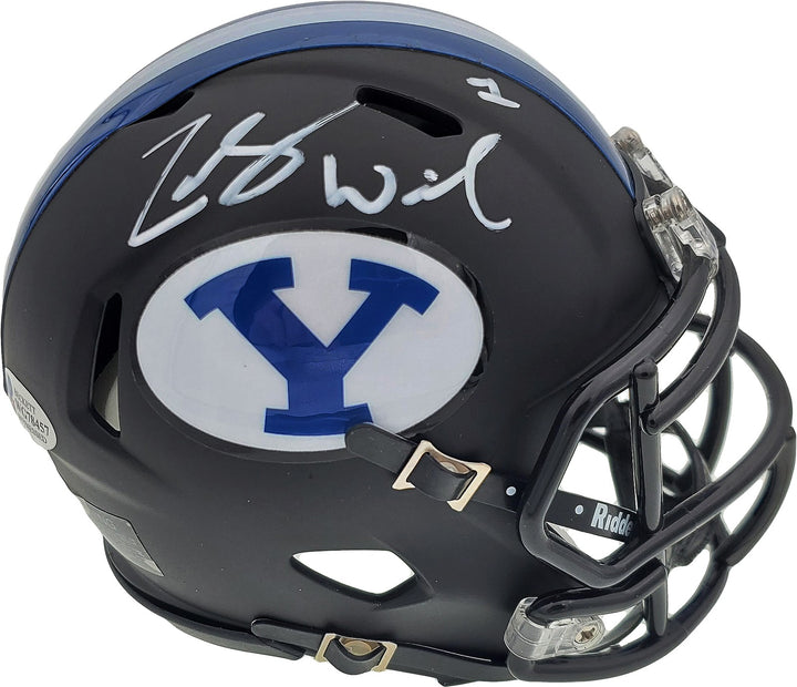 Zach Wilson Signed BYU Cougars Matte Black Speed Mini Helmet Beckett BAS