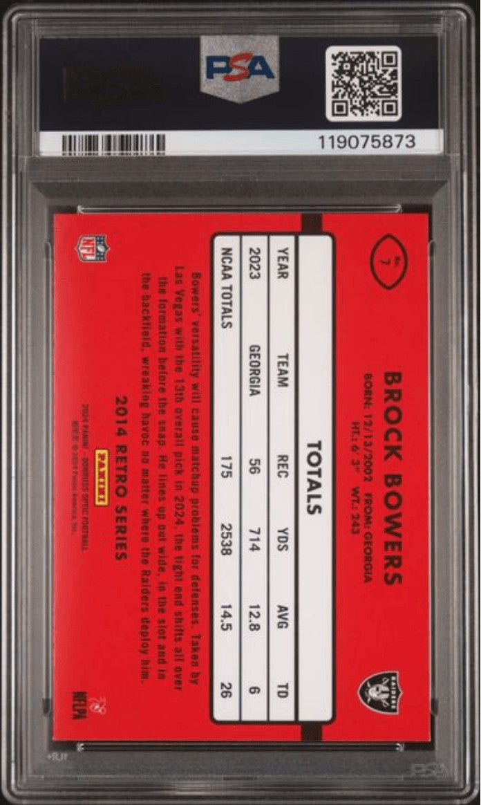 Graded 2024 Panini Donruss Optic Brock Bowers #7 2014 Retro RC Card PSA 10