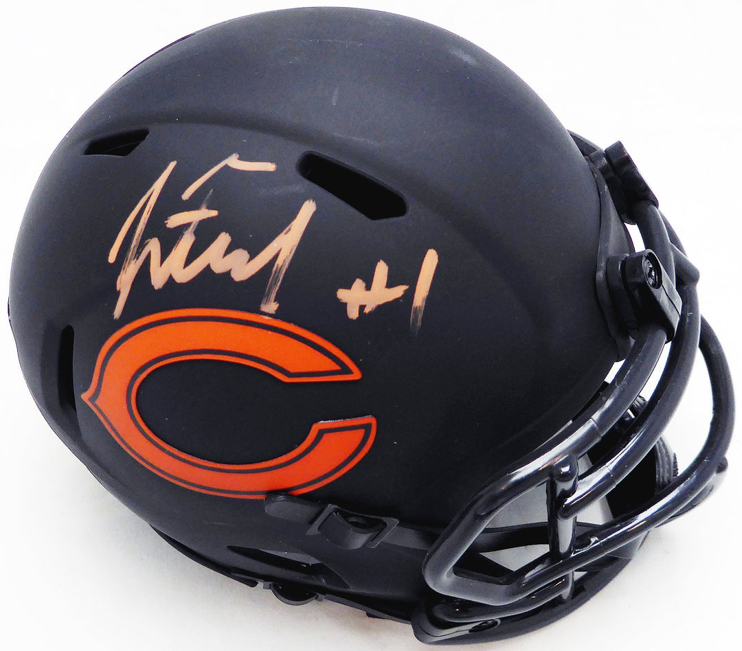 Justin Fields Signed Chicago Bears Eclipse Black Speed Mini Helmet Beckett QR