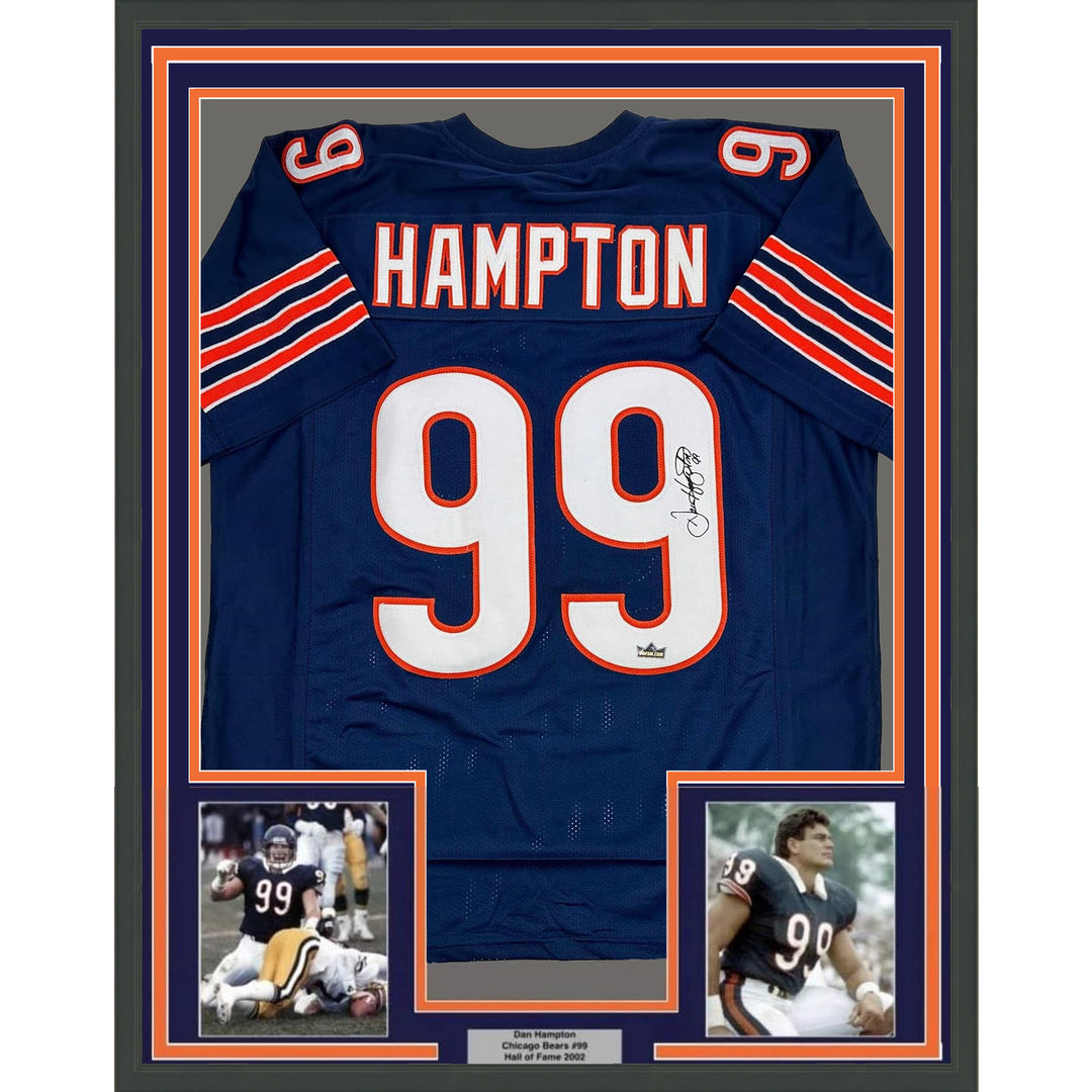 Framed Facsimile Autographed Dan Hampton 35x39 Chicago Blue Reprint Jersey