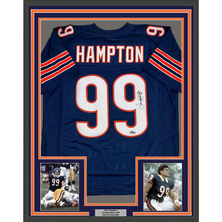 Framed Facsimile Autographed Dan Hampton 35x39 Chicago Blue Reprint Jersey