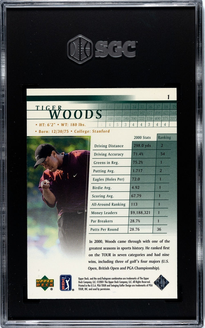 Tiger Woods 2001 Upper Deck Golf Rookie Card #1- SGC Graded 9 Mint