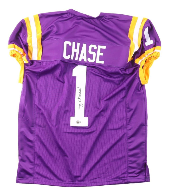 Ja'Marr Chase LSU Signed Purple Pro-Cut Football Jersey BAS