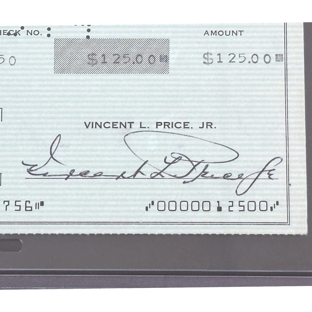 Vincent Price Autographed Framed Check PSA COA Hand Signed House of Wax