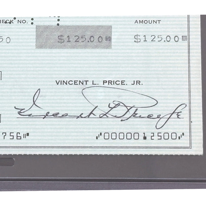Vincent Price Autographed Framed Check PSA COA Hand Signed House of Wax