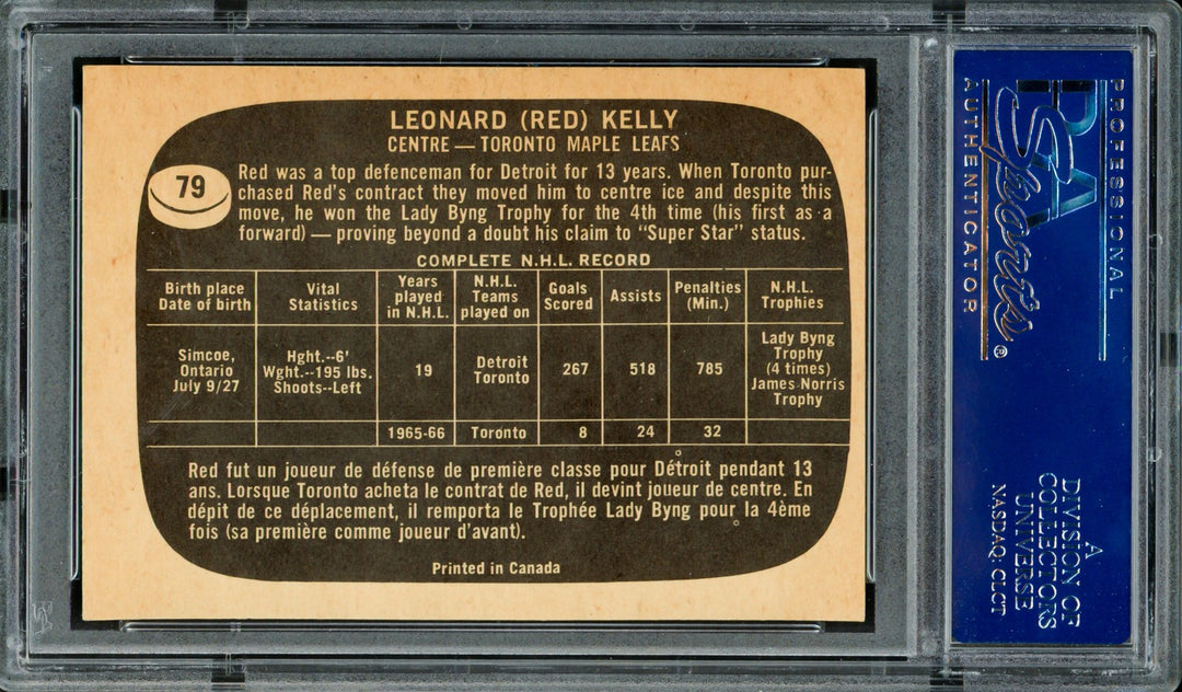 Red Kelly Signed 1966-67 Topps Card 79 Toronto Maple Leafs PSA/DNA #83462229