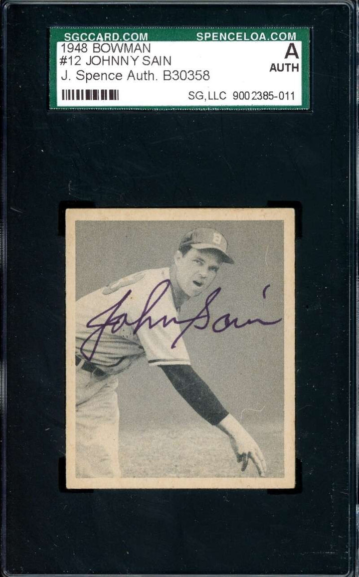 Johnny Sain SGC Coa Signed Nice 1948 Bowman Rookie Autograph