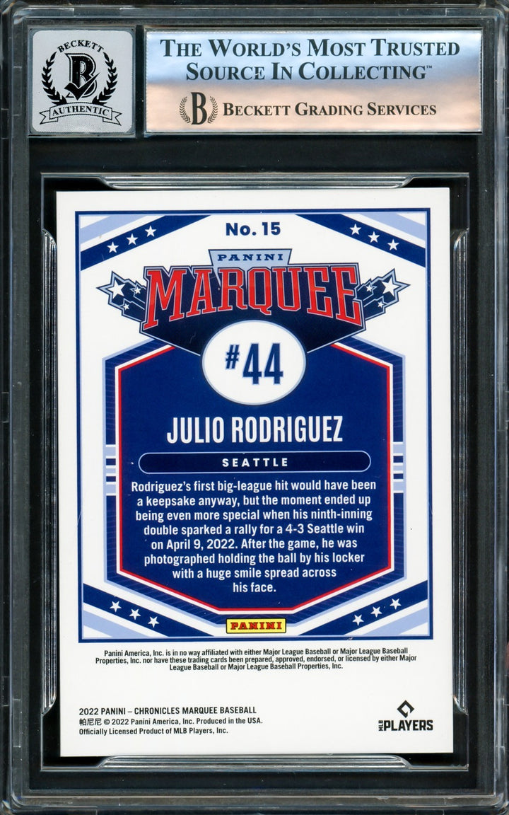 Julio Rodriguez Signed 2022 Panini Chronicles Marquee RC #15 Mariners Auto 10
