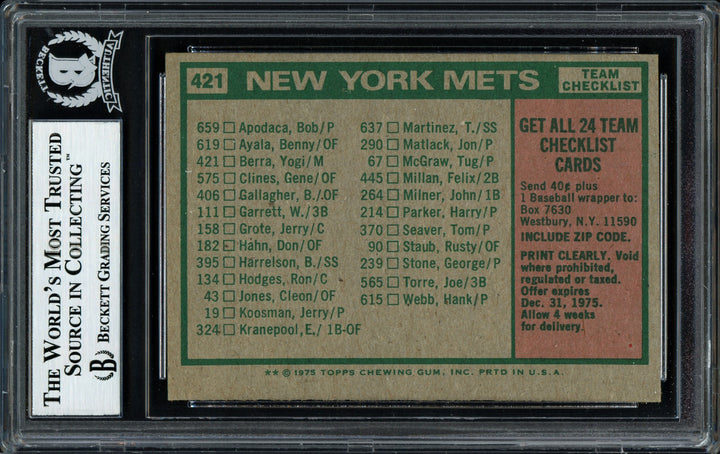 Al "Rube" Walker Signed 1975 Topps Card #421 New York Mets Beckett BAS #12057489
