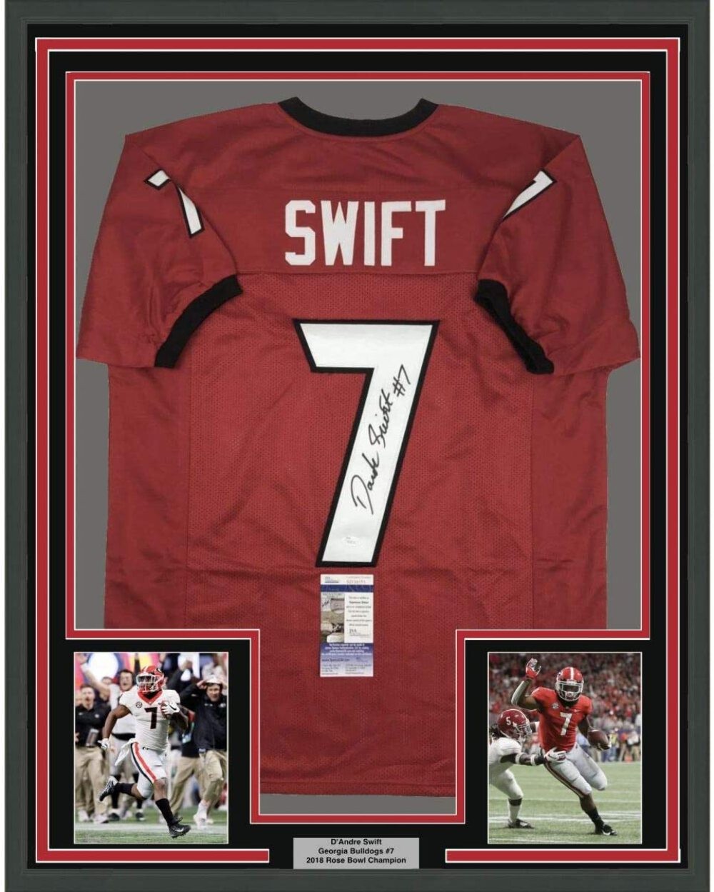 FRAMED Autographed/Signed D'ANDRE SWIFT 33x42 Georgia Red College Jersey JSA COA
