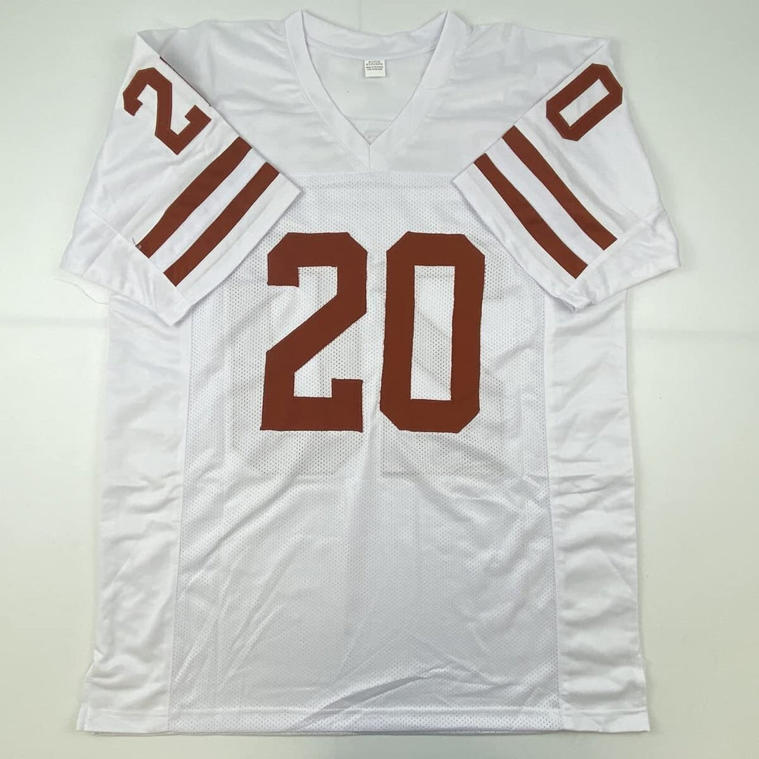 Autographed/Signed EARL CAMPBELL Texas White College Football Jersey JSA COA