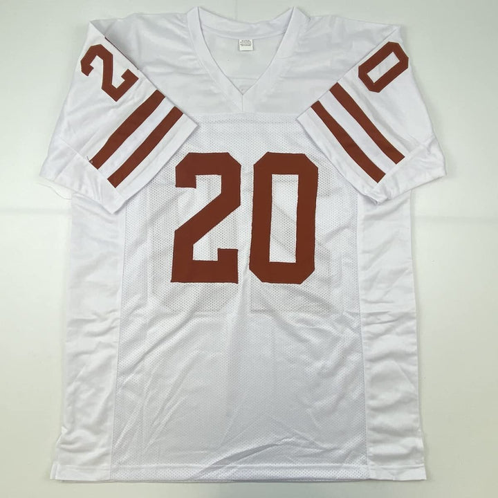 Autographed/Signed EARL CAMPBELL Texas White College Football Jersey JSA COA