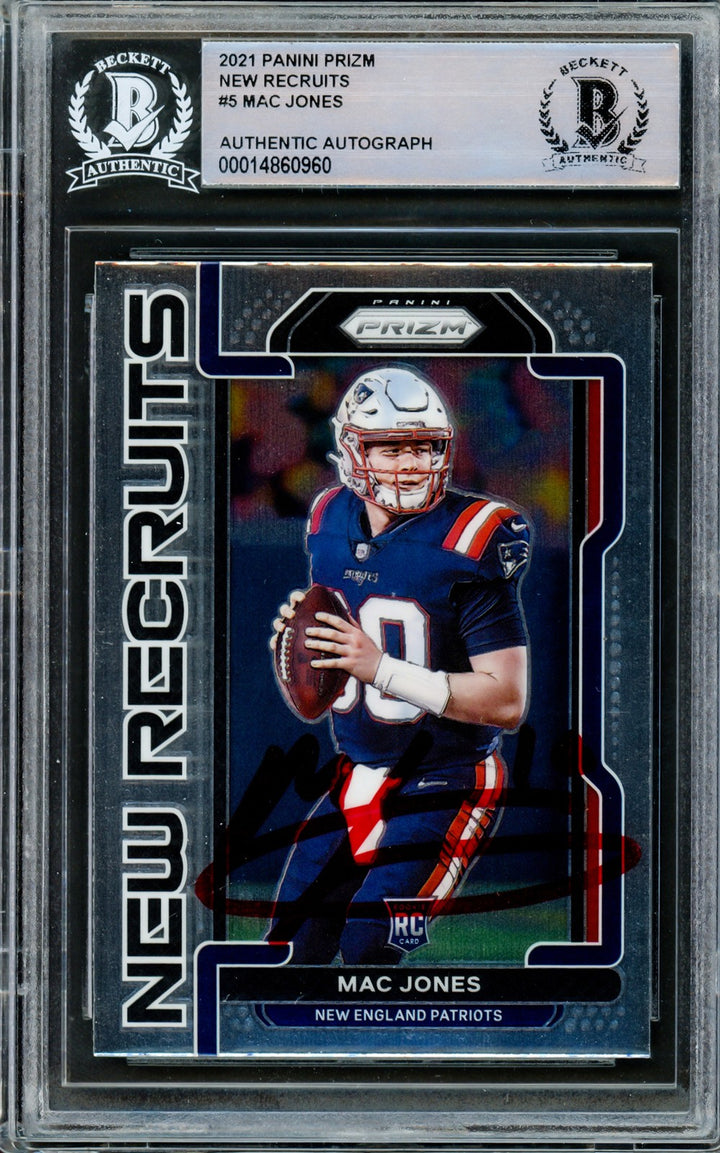 Mac Jones Auto 2021 Panini Prizm New Recruits RC NR-5 Patriots Beckett #14860960