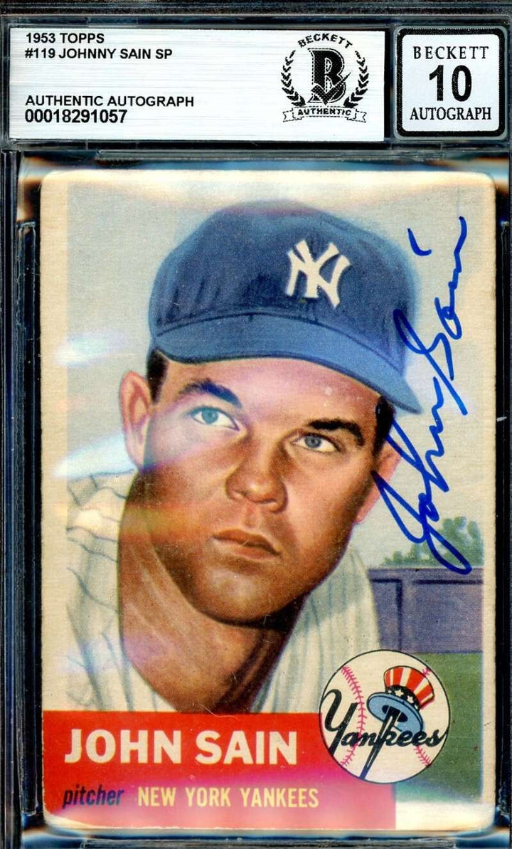 Johnny Sain Gem Mint 10 Beckett BAS Signed 1953 Topps Autograph