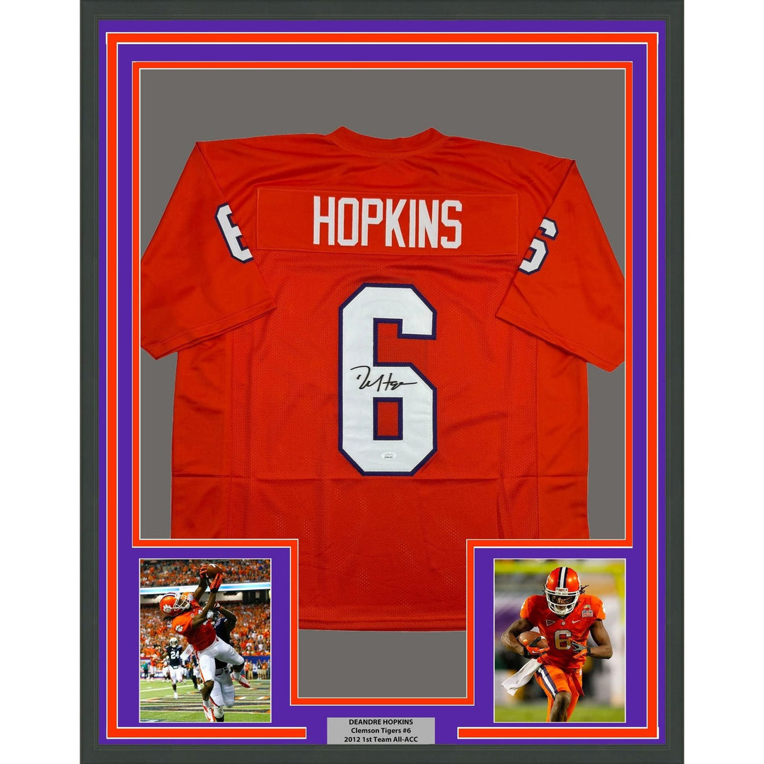 Framed Autographed/Signed DeAndre Hopkins 35x39 Clemson Jersey JSA COA
