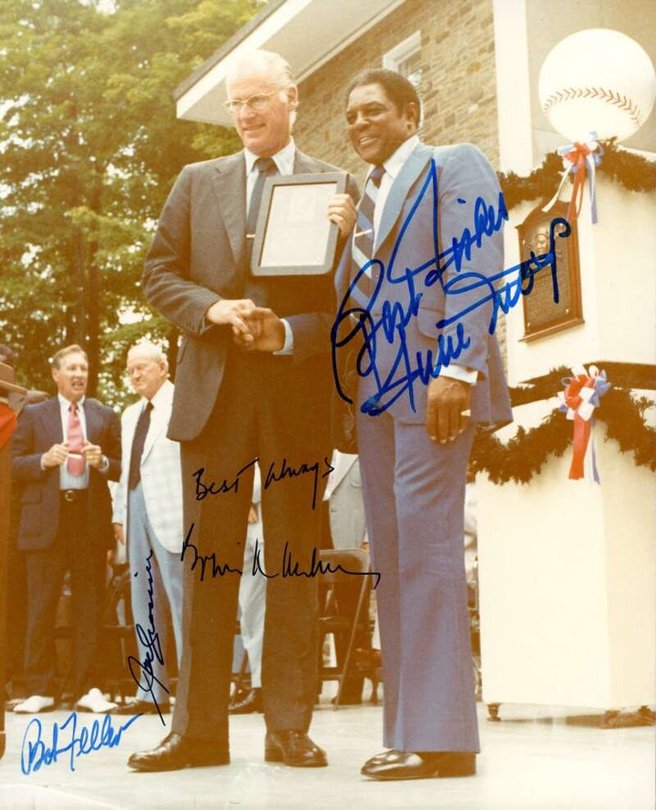 Willie Mays Joe Cronin Feller Bowie Kuhn PSA DNA Signed by 4 8x10 Original Photo