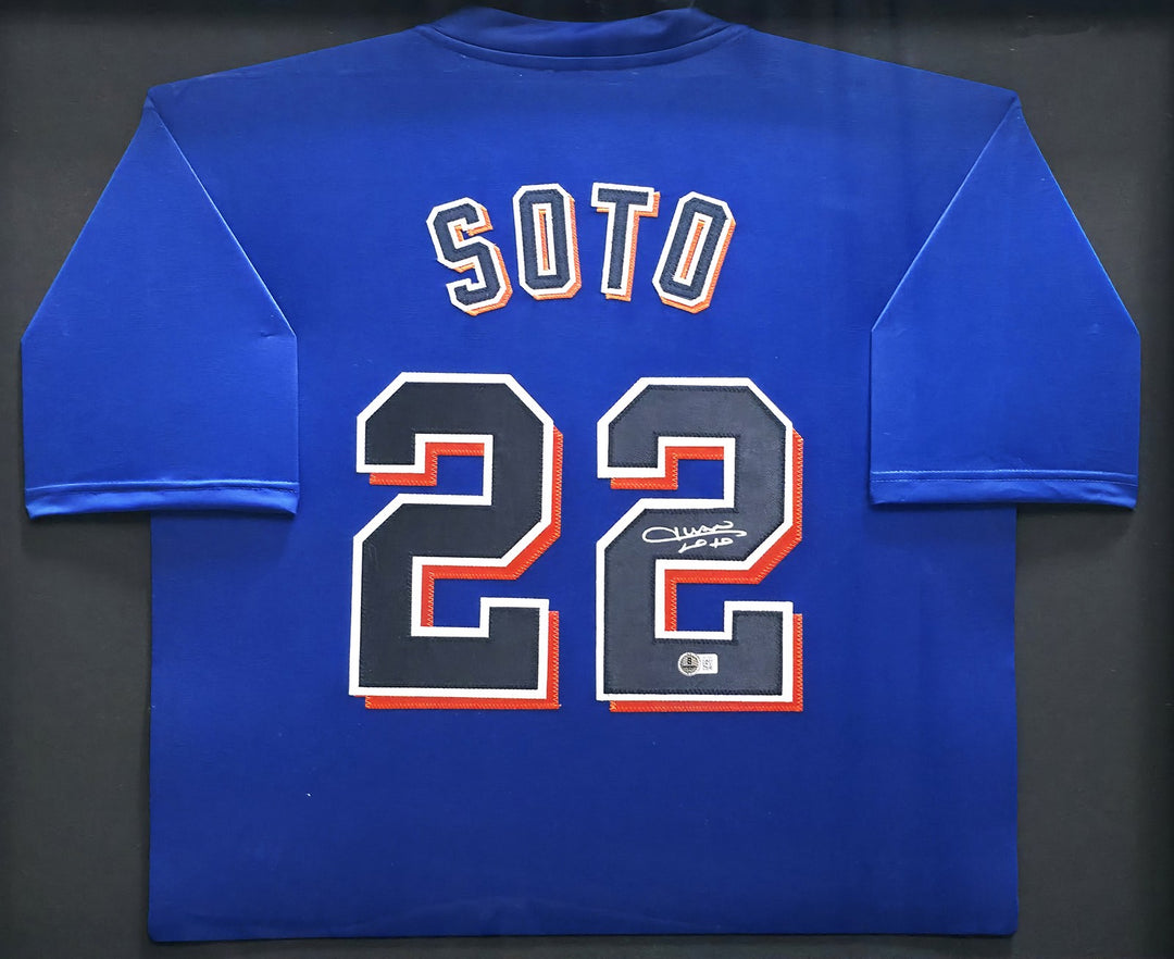 New York Mets Juan Soto Signed Framed Blue Jersey Beckett BAS