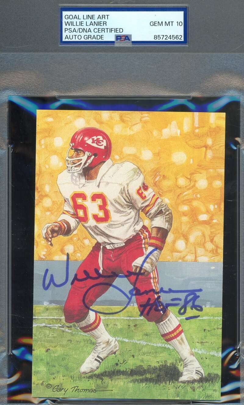 Willie Lanier Gem Mint 10 PSA DNA Signed Goal Line Art Card GLAC HOF 86
