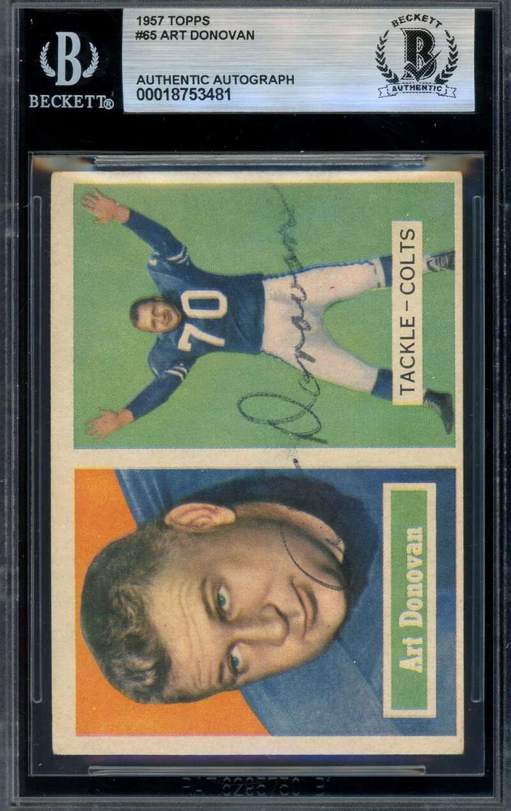 Art Donovan Beckett BAS Vintage Signed 1957 Topps Autograph Colts