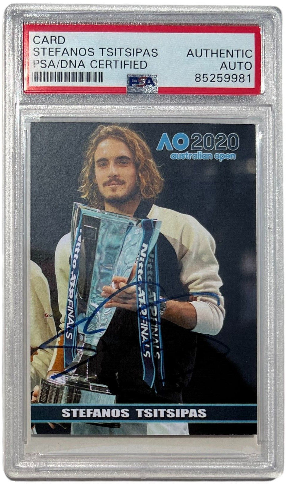 STEFANOS TSITSIPAS SIGNED 2020 AUSTRALIAN OPEN TENNIS CARD AUTO AO PSA DNA