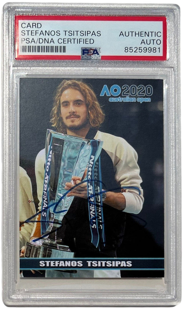 STEFANOS TSITSIPAS SIGNED 2020 AUSTRALIAN OPEN TENNIS CARD AUTO AO PSA DNA