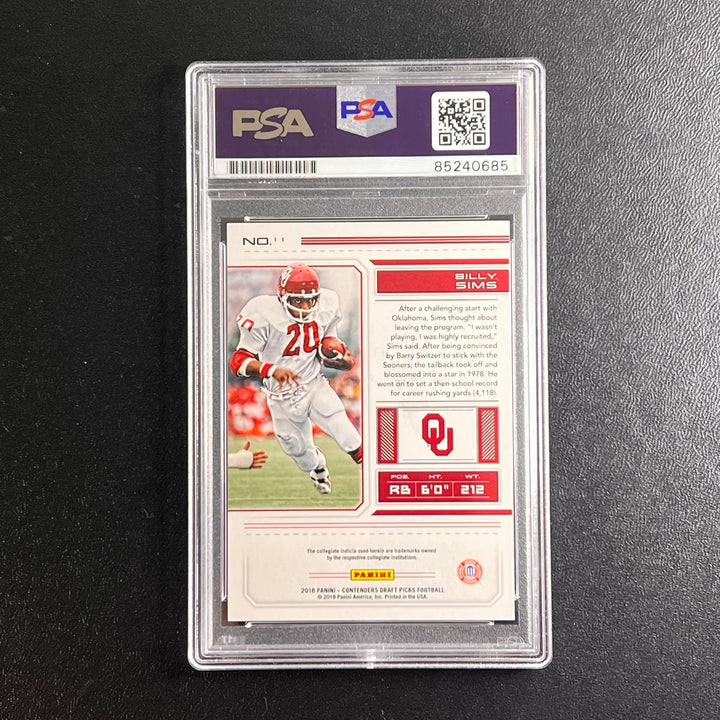 2018 Panini-Contenders  Card #11 Billy Sims Signed Card PSA Slabbed Auto Oklahom