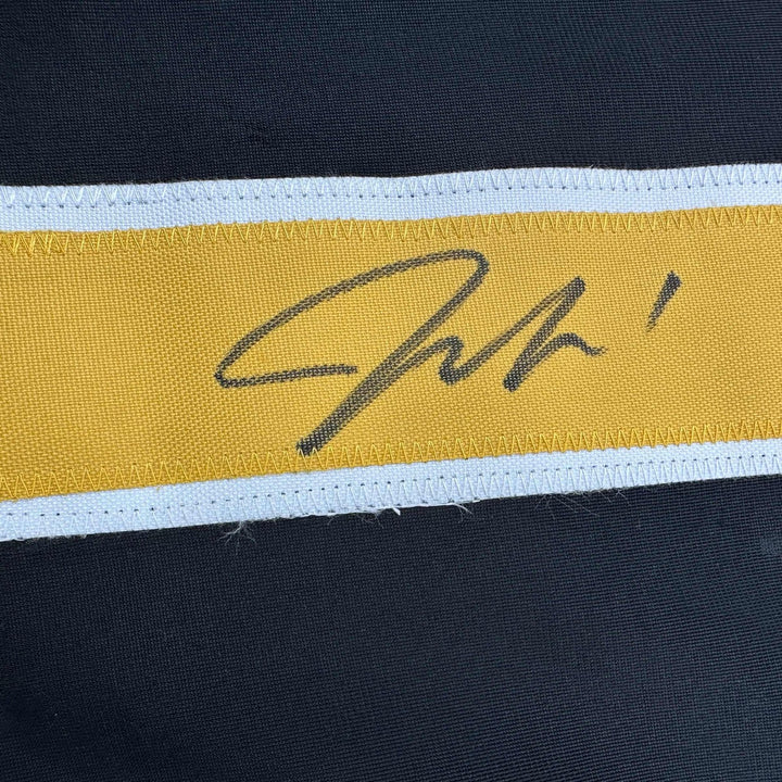 Autographed/Signed Jeremy Swayman Boston Black Hockey Jersey JSA COA