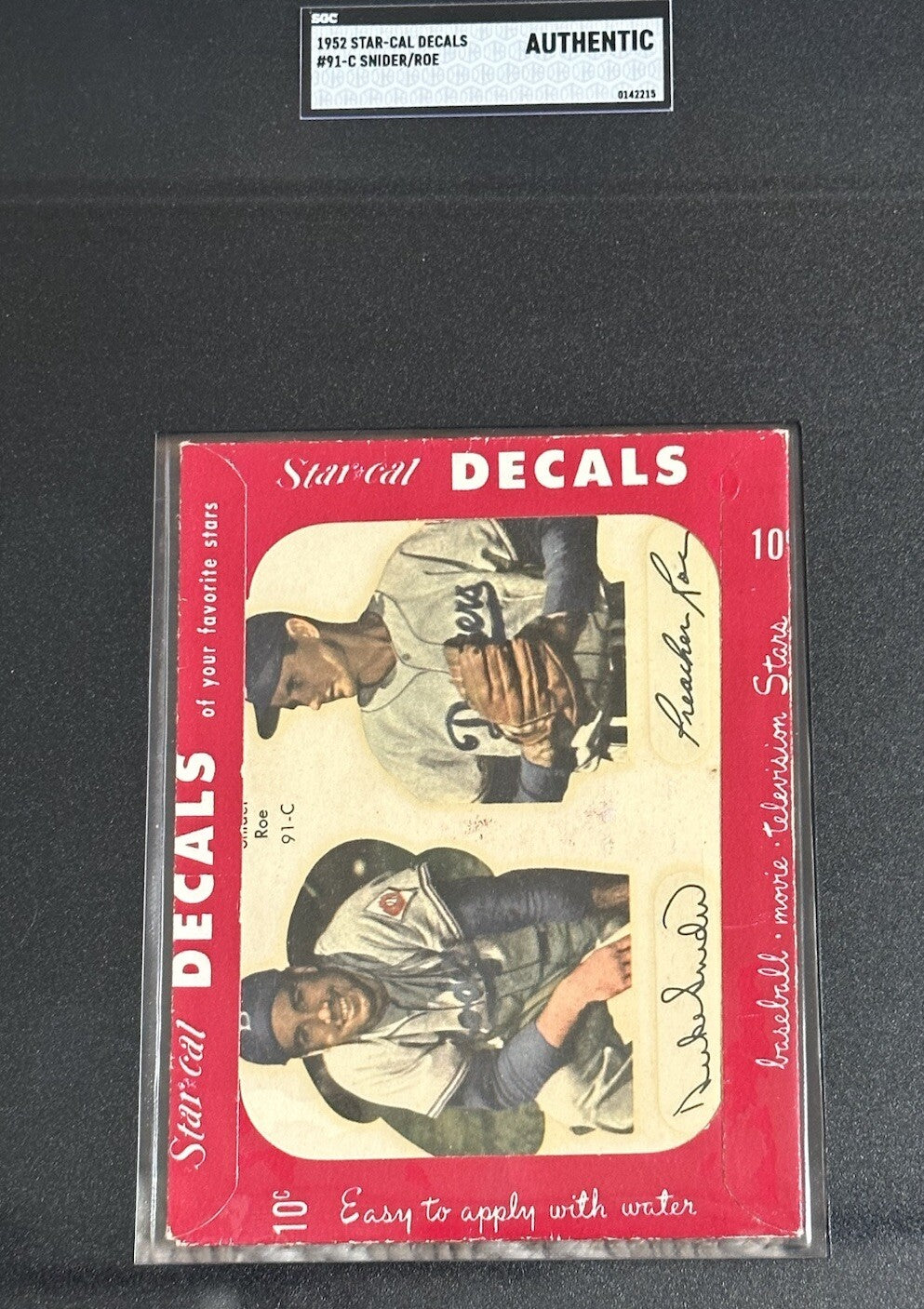 1952 Star-Cal Decals #91-C: Duke Snider & Preacher Roe In Envelope SGC Auth Nm