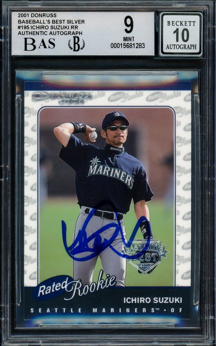 Ichiro Suzuki Signed 2001 Donruss Baseball's Best Silver RC 195 BGS 9 Sig 10 BAS